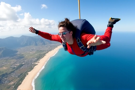 Skydivers with ocean view