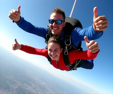 Tandem skydivers in freefall