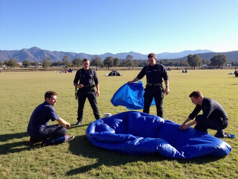 Skydivers packing parachutes at Skydive Lake Elsinore