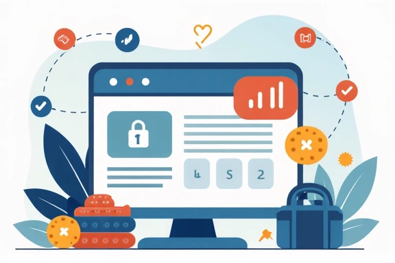 Illustration of various cookies on a web page, with data flow