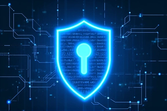 Illustration of a digital shield protecting data